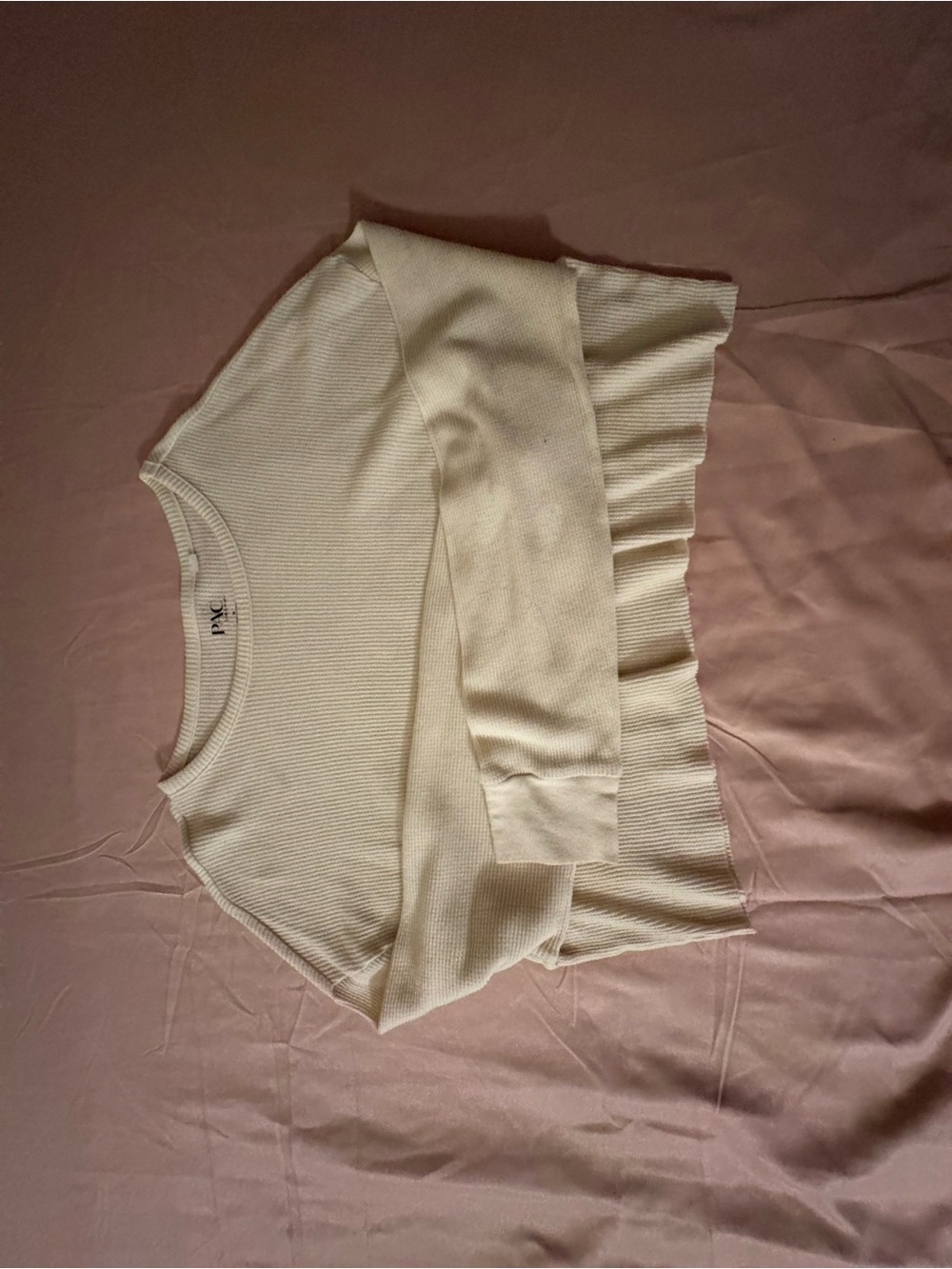 PacSun Cream Ribbed Long Sleeve Crop Top